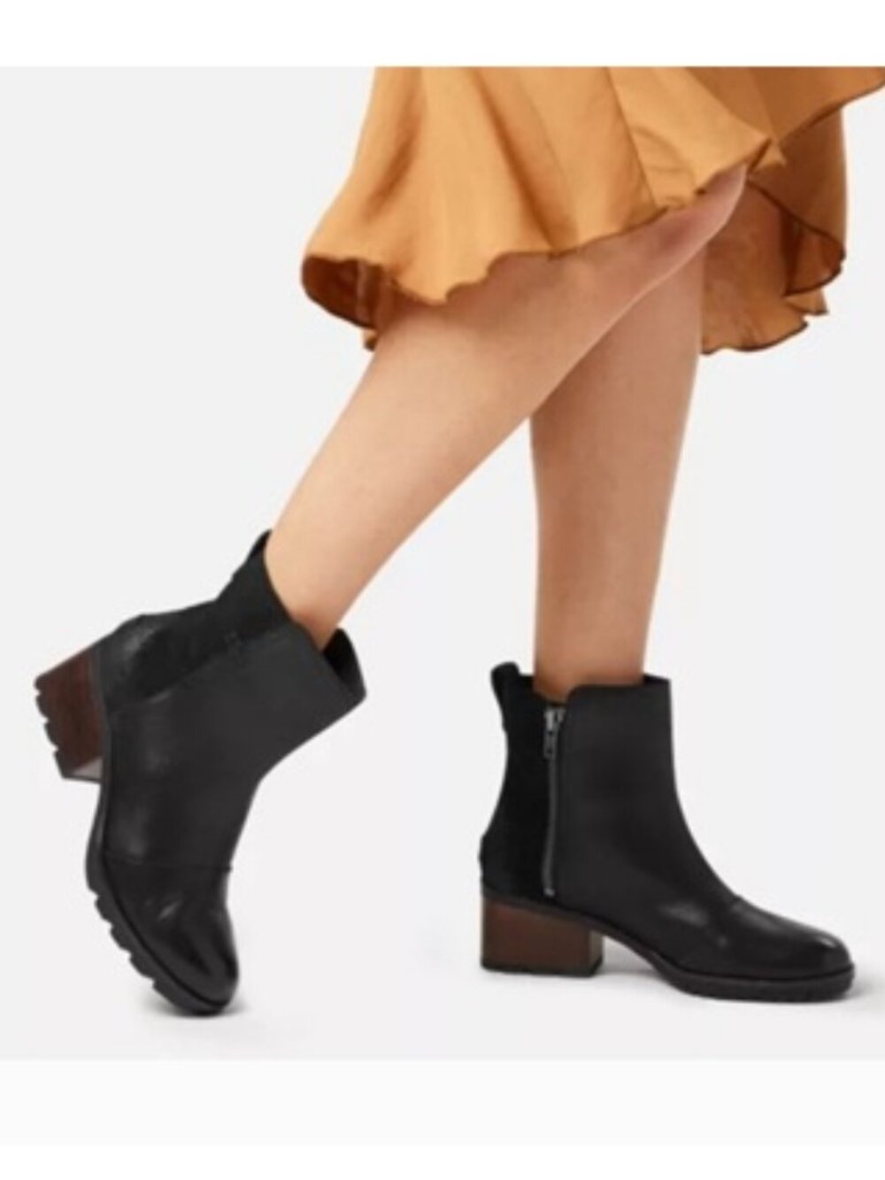 Sorel Cate Bootie Waterproof Black Leather Ankle Boots Lug Sole Sz 8 - Picture 2 of 16